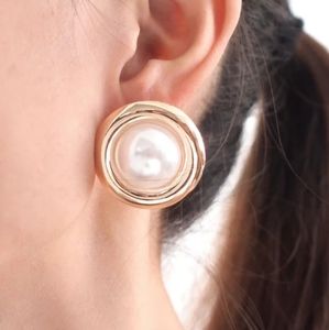 Classic Women Large Pearl Gold Color  Earrings
